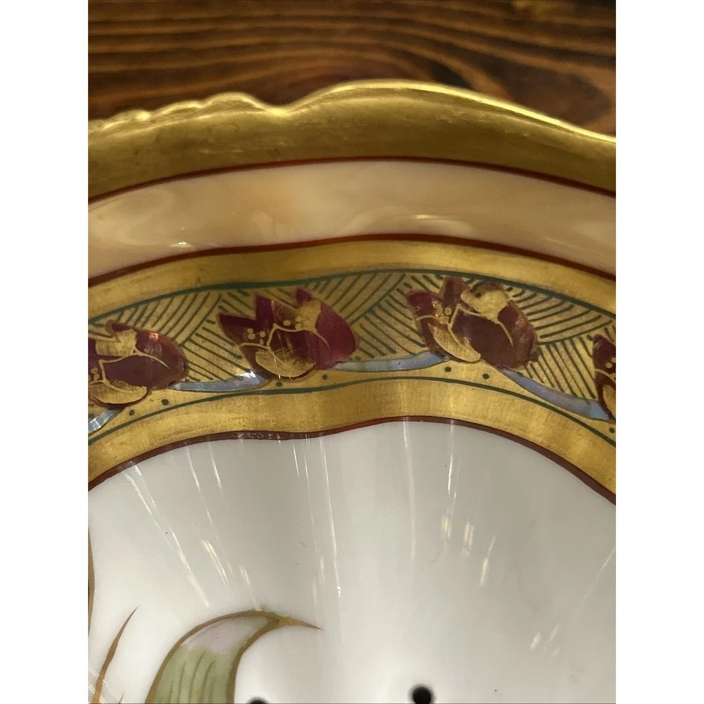 Antique T&V Limoges France Pickard Hand Painted‎ Berry Bowl Strainer Gold Gilt